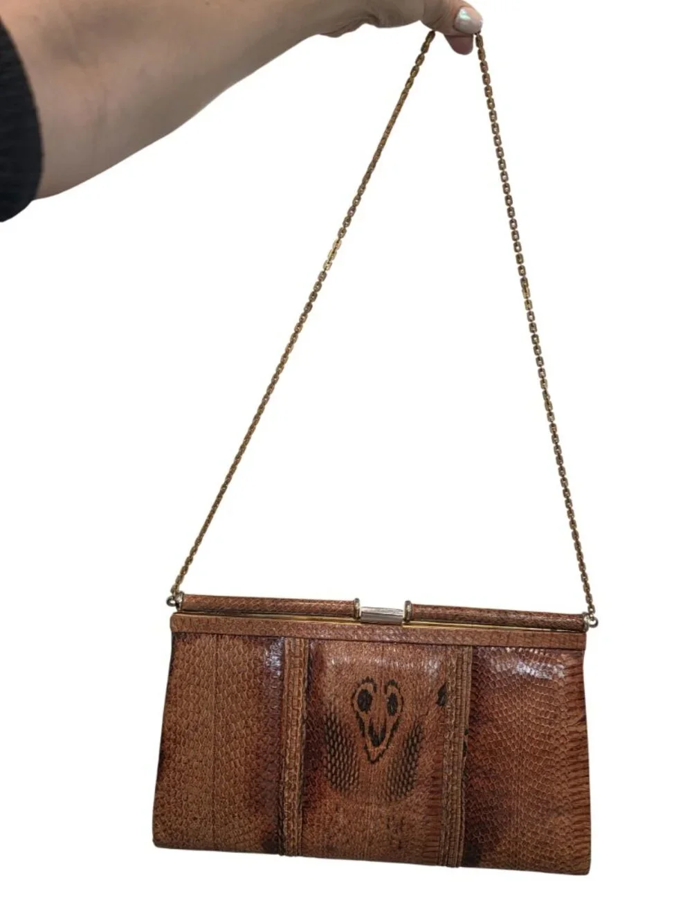Vintage king cobra Snake skin Evening Bag With Gold Chain Strap Timeless Elegant